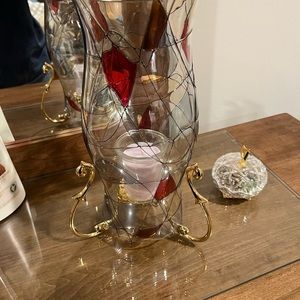 Party lite mosaic calypso glass hurricane with Versailles candle holder